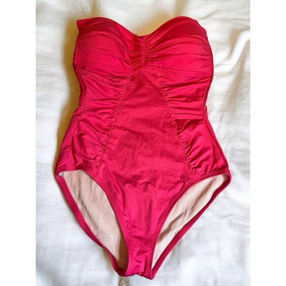 Tommy Bahama One-Piece Swimsuit Women Sz 12 Halter Hot-Pink Ruched NWOT - Picture 1 of 12